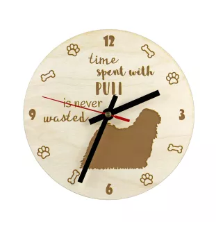Puli - Hundeuhr, Holzuhr, Wanduhr für Hundefreunde, Tisch- und Regaluhr, Art-Dog