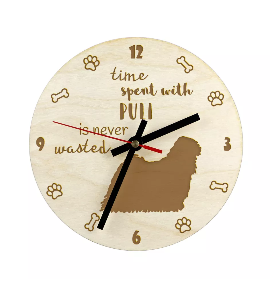 Puli - Hundeuhr, Holzuhr, Wanduhr für Hundefreunde, Tisch- und Regaluhr, Art-Dog