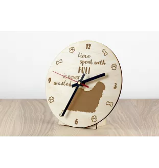 Puli - Hundeuhr, Holzuhr, Wanduhr für Hundefreunde, Tisch- und Regaluhr, Art-Dog