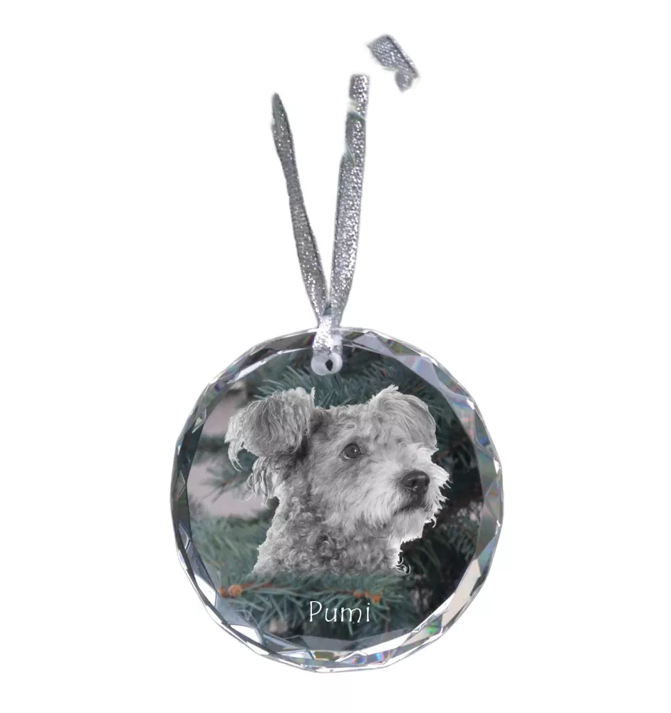Pumi, Hungarian Pumi, Hungarian herding terrier - crystal bauble with a photo, dog photo in crystal, personalized Christmas tree ornament by Art-Dog brand