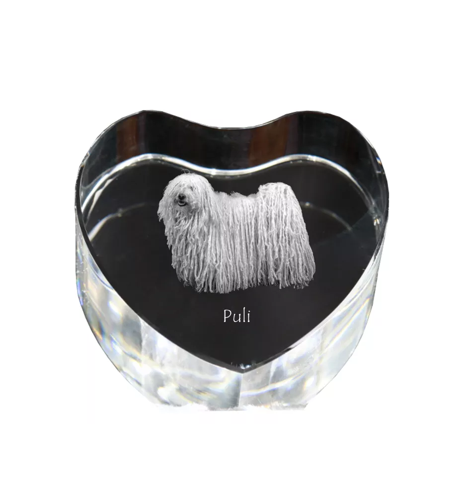 Puli - Hundebild im Kristall, Kristallherz, einzigartiger Bilderrahmen der Marke Art-Dog