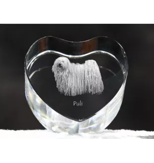 Puli - Hundebild im Kristall, Kristallherz, einzigartiger Bilderrahmen der Marke Art-Dog