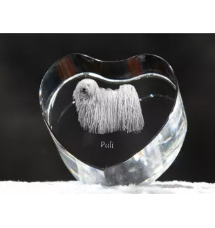 Puli - Hundebild im Kristall, Kristallherz, einzigartiger Bilderrahmen der Marke Art-Dog