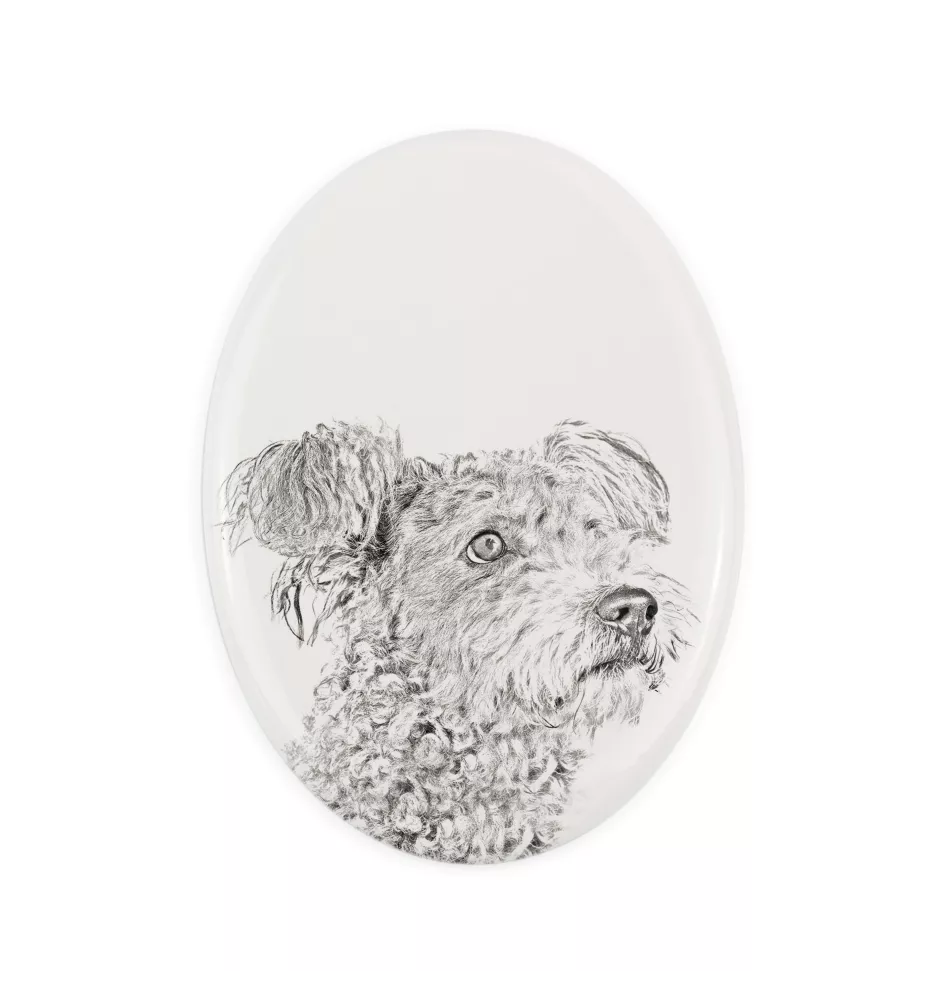 Pumi - Gedenktafel mit einem Foto eines Hundes, Grabplatte mit Druck, personalisierte ovale Platte der Marke Art-Dog
