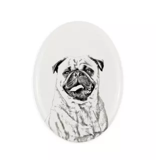 Carlin, Pug, Mops - une plaque commémorative avec une photo de chien, une plaque funéraire avec une impression, une plaque ovale personnalisée de la marque Art-Dog