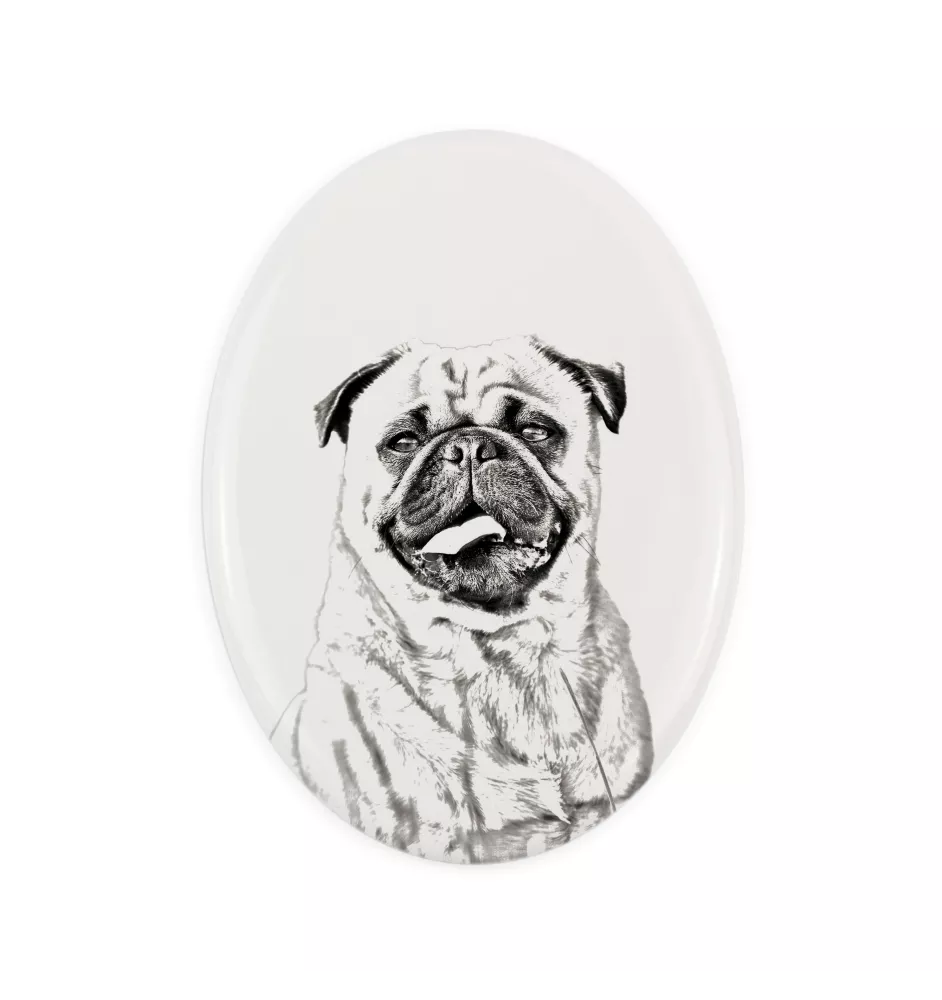 Mops, Pug, Carlin, Carlino, Doguillo - Gedenktafel mit einem Foto eines Hundes, Grabplatte mit Druck, personalisierte ovale Platte der Marke Art-Dog