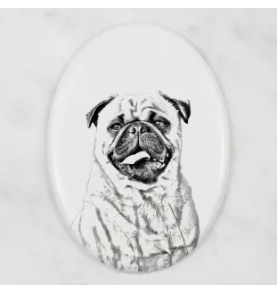 Carlin, Pug, Mops - une plaque commémorative avec une photo de chien, une plaque funéraire avec une impression, une plaque ovale personnalisée de la marque Art-Dog