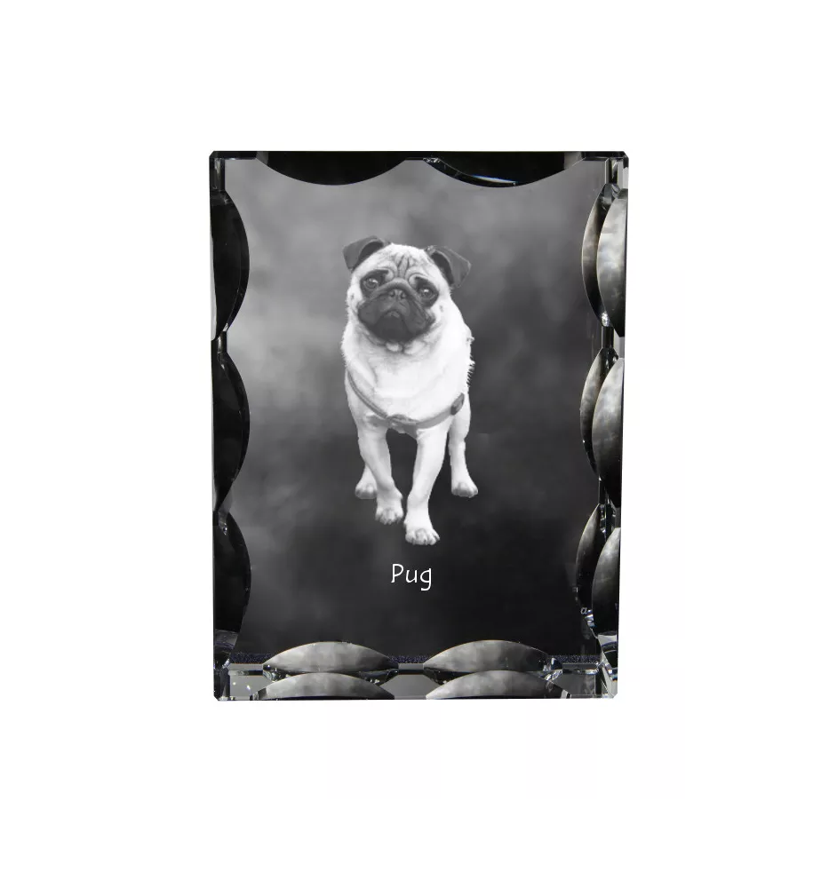 Mops, Pug, Carlin, Carlino, Doguillo - Kristall mit einem Hundebild, Glasstatuette mit einem Bild, einzigartiger Bilderrahmen der Marke Art-Dog