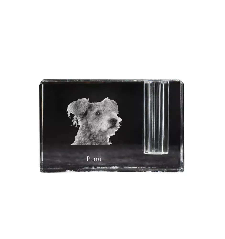 Pumi, Hungarian Pumi, Hungarian herding terrier - Pen stand, crystal organiser with dog photo, unique desk decoration by Art-Dog brand