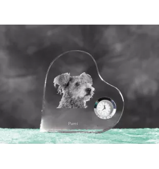 Pumi - horloge en cristal avec une photo de chien, horloge de table en forme de cœur, horloge debout personnalisée de la marque Art-Dog