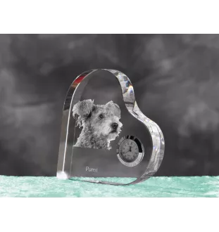 Pumi, Hungarian Pumi, Hungarian herding terrier - crystal clock with a dog picture, heart-shaped shelf clock, personalized standing clock by Art-Dog brand