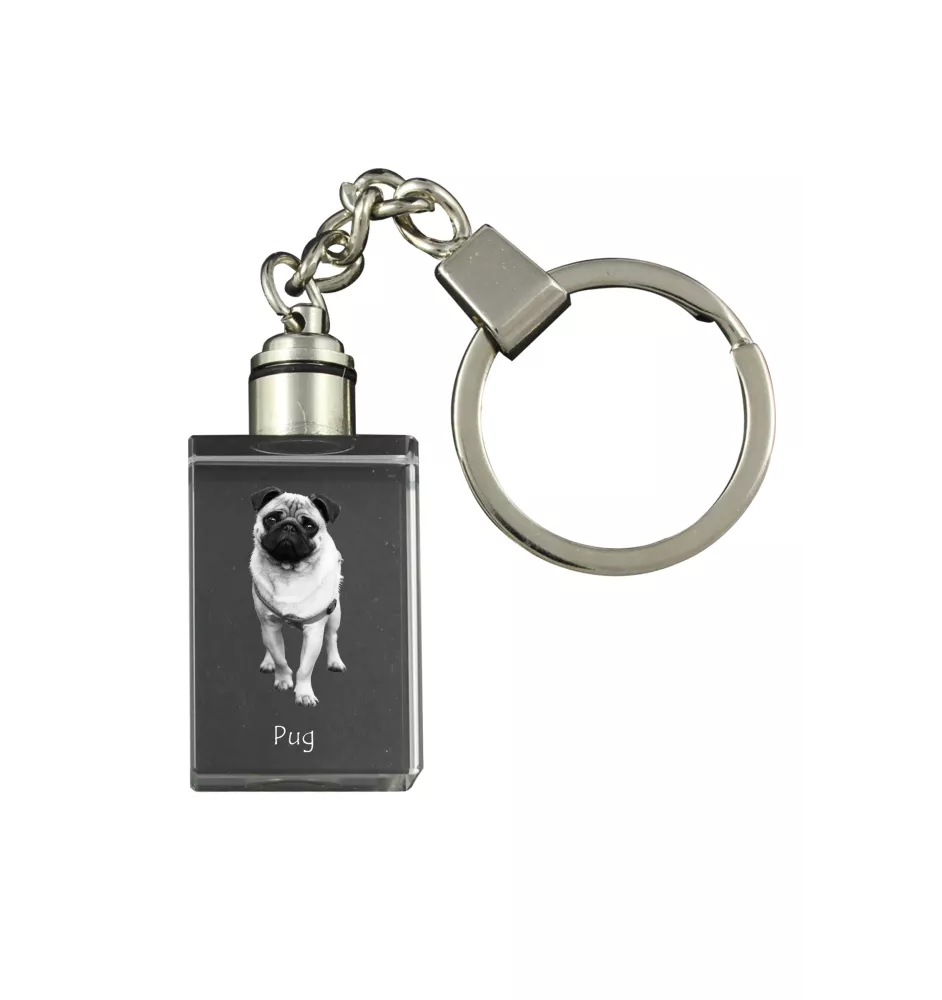 Mops, Pug, Carlin, Carlino, Doguillo - Schlüsselanhänger aus Kristall mit Hundefoto, beleuchteter Schlüsselanhänger, einzigartiges Geschenk der Marke Art-Dog