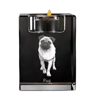Carlin, Pug, Mops - Bougeoir avec photo de chien, porte bougie en cristal, cadeau personnalisé par la marque Art-Dog