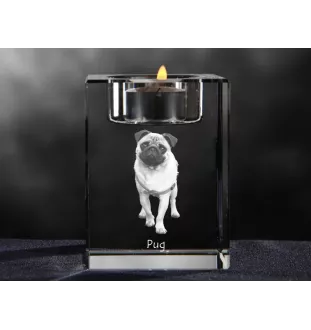 Mops, Pug, Carlin, Carlino, Doguillo - Kerzenhalter mit Hundefoto, Teelichthalter aus Kristall, personalisiertes Geschenk der Marke Art-Dog
