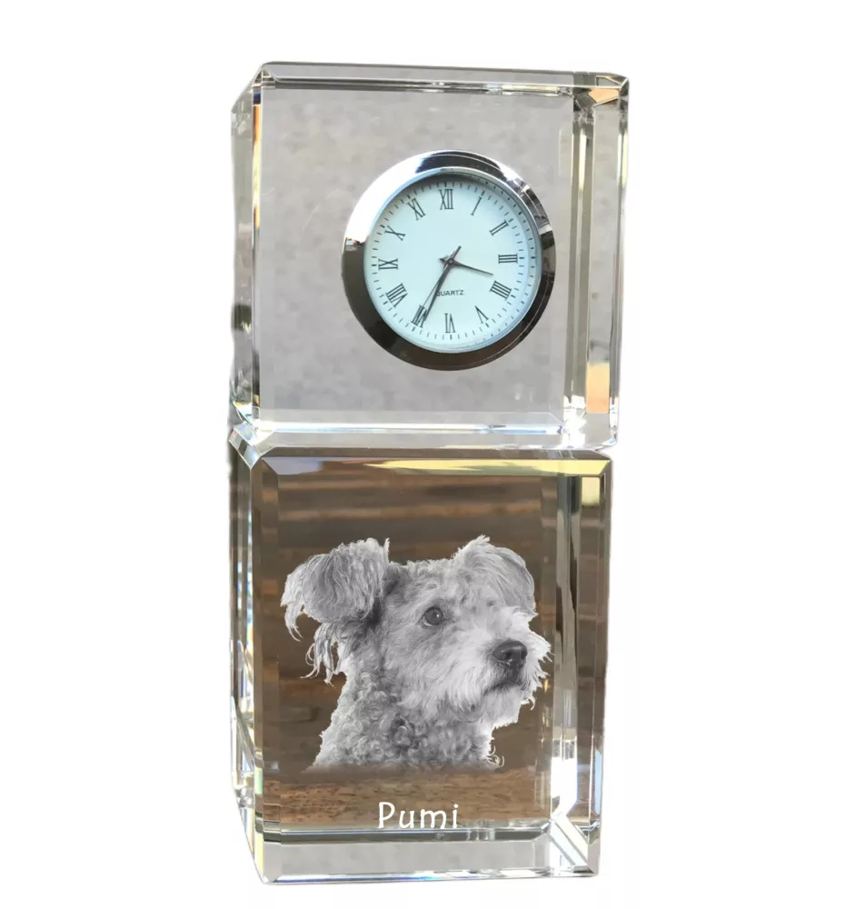 Pumi - montre en cristal avec photo, photo de chien dans un cristal, horloge de bureau personnalisée de la marque Art-Dog