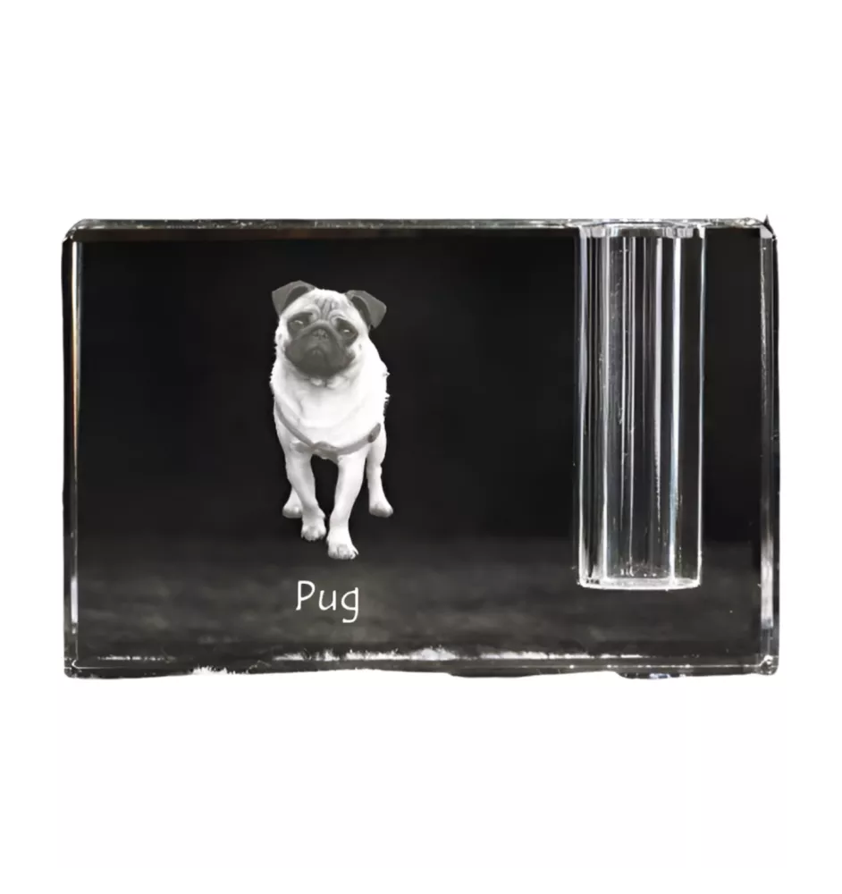 Pug - Pen stand, crystal organiser with dog photo, unique desk decoration by Art-Dog brand