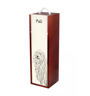 Puli, Hungarian Water Dog - wine box with a dog, alcohol box with graphics, personalized gift box from the Art-Dog brand