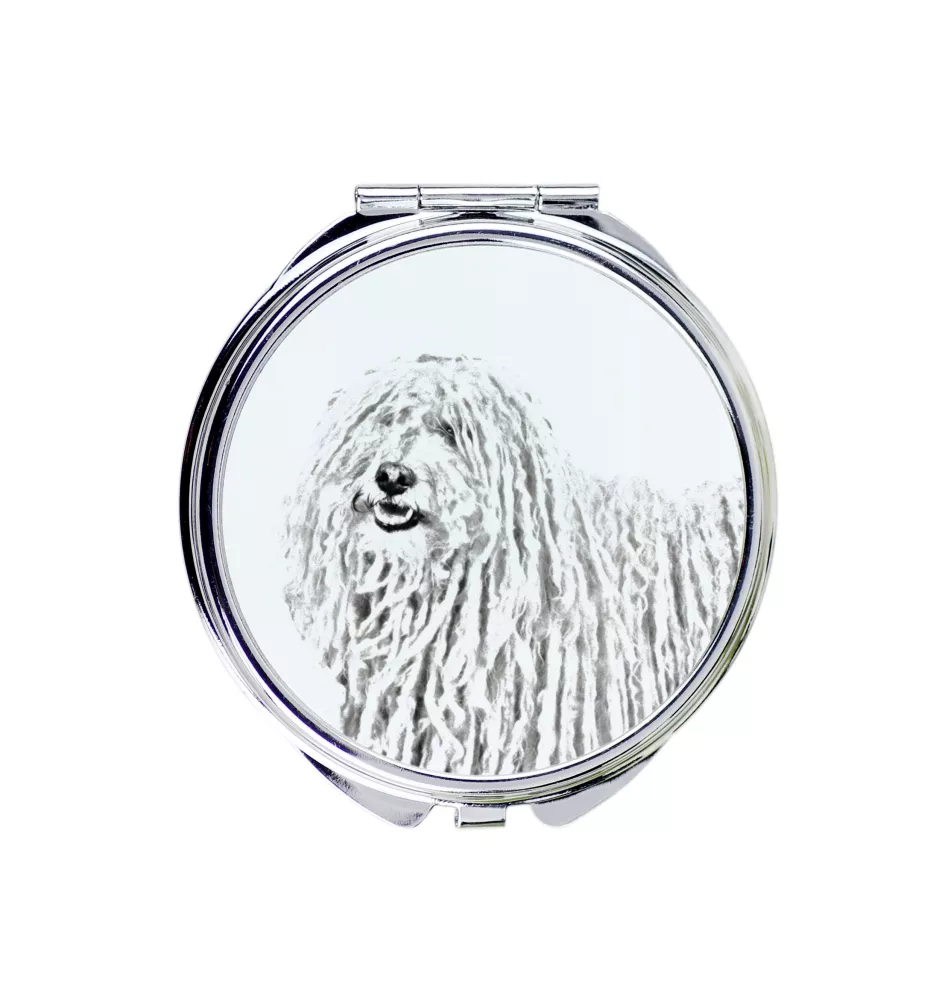 Puli, Hungarian Water Dog - Pocket mirror with a dog, personalized mirror for a purse, compact mirror with Art-Dog brand print.