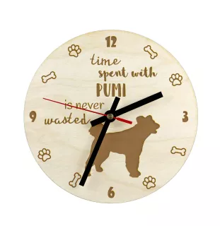 Pumi - horloge avec chien, horloge en bois, horloge murale pour les amoureux des chiens, horloge de bureau et étagère, Art-Dog