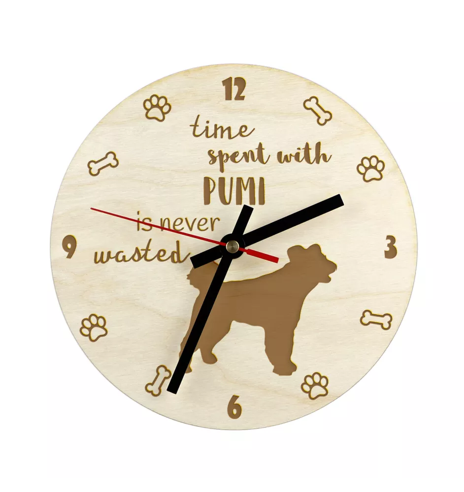 Pumi - horloge avec chien, horloge en bois, horloge murale pour les amoureux des chiens, horloge de bureau et étagère, Art-Dog