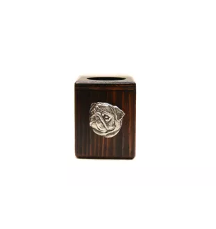 Mops, Pug, Carlin, Carlino, Doguillo II - Holzkerzenständer mit Hund, einzigartiges Andenken an den Verlust eines Hundes, Handwerkskunst der Marke Art-Dog