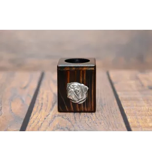 Mops, Pug, Carlin, Carlino, Doguillo II - Holzkerzenständer mit Hund, einzigartiges Andenken an den Verlust eines Hundes, Handwerkskunst der Marke Art-Dog