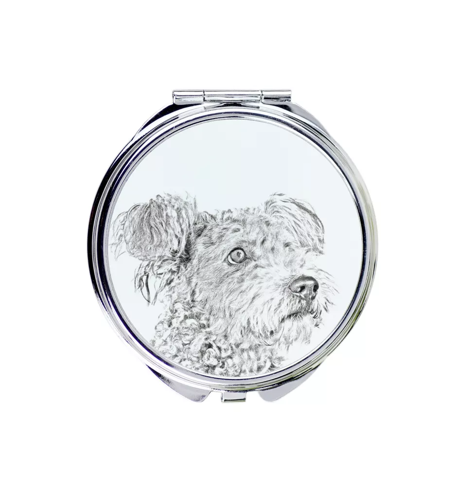Pumi - Taschenspiegel mit Hund, personalisierter Taschenspiegel, kompakter Spiegel mit Art-Dog-Logo