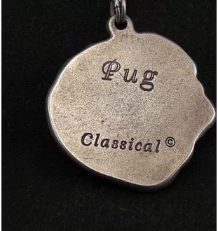 Carlin, Pug, Mops I - un collier avec un chien, un pendentif de chien sur une chaîne en argent, un bijou unique de la marque Art-Dog