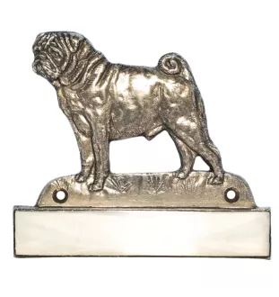 Pug - address plaque with a dog, brass nameplate, personalized door sign with the brand name Art-Dog
