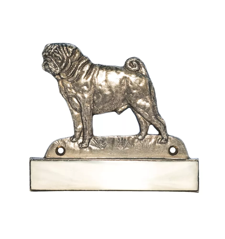Carlin, Pug, Mops - plaque d'adresse avec chien, plaque de nom en laiton, plaque de porte personnalisée avec le nom de la marque Art-Dog