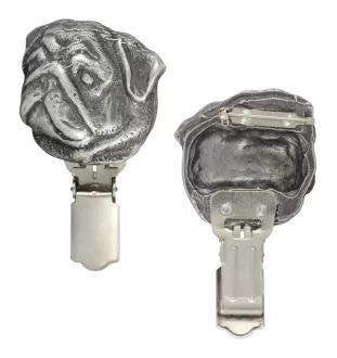 Mops, Pug, Carlin, Carlino, Doguillo - Brosche mit Clip, Startnummernhalter, versilberte Anstecknadel für Hundeausstellungen der Marke Art-Dog