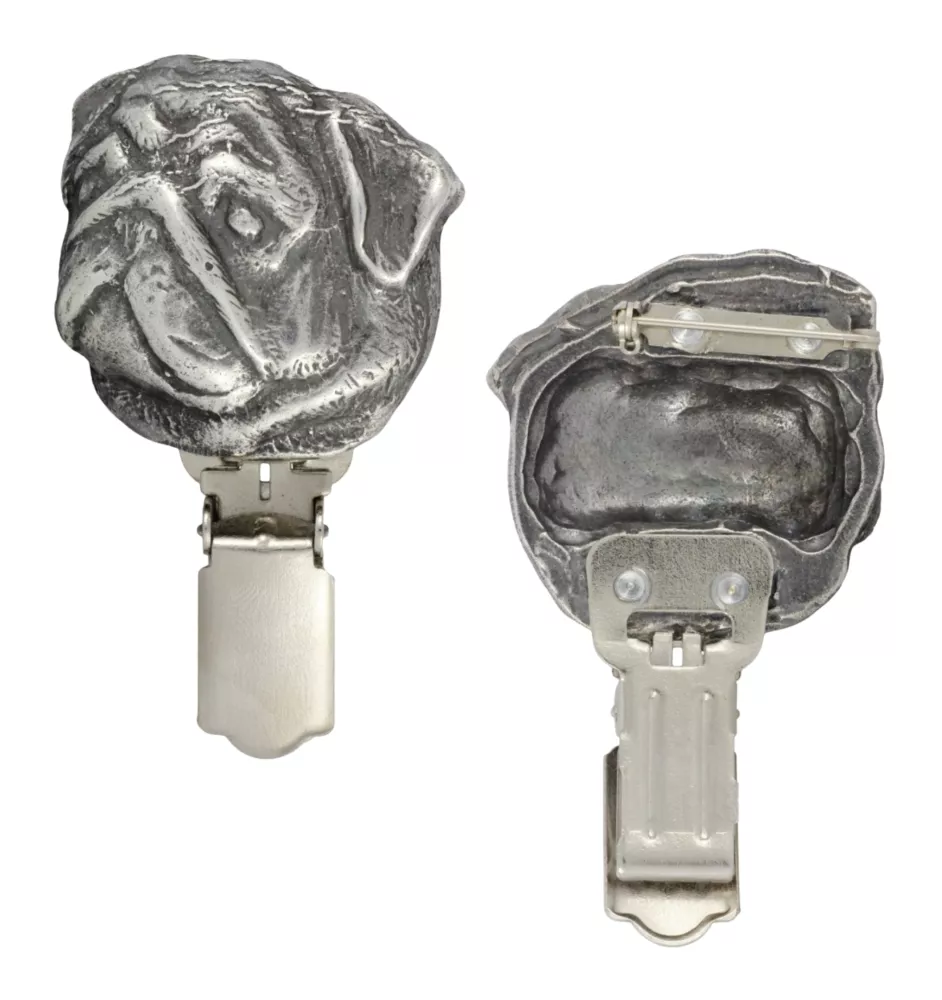 Mops, Pug, Carlin, Carlino, Doguillo - Brosche mit Clip, Startnummernhalter, versilberte Anstecknadel für Hundeausstellungen der Marke Art-Dog