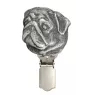 Pug - brooch with a clip, holder for a start number, silver-plated dog show pin from the Art-Dog brand
