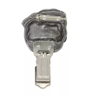 Pug - brooch with a clip, holder for a start number, silver-plated dog show pin from the Art-Dog brand