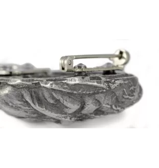 Pug - brooch with a clip, holder for a start number, silver-plated dog show pin from the Art-Dog brand