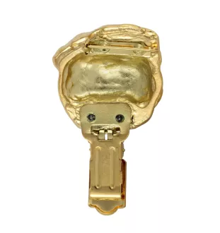 Pug - brooch with a clip, gold-plated holder for a race number, elegant dog show pin from Art-Dog brand