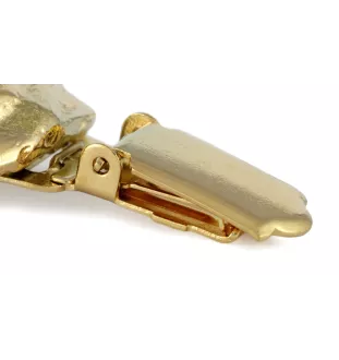 Pug - brooch with a clip, gold-plated holder for a race number, elegant dog show pin from Art-Dog brand