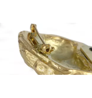 Pug - brooch with a clip, gold-plated holder for a race number, elegant dog show pin from Art-Dog brand
