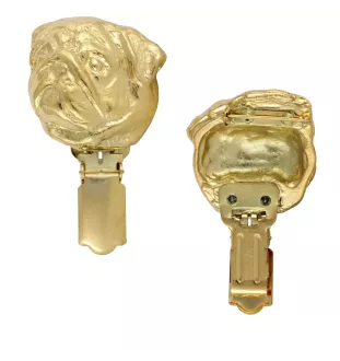 Pug - brooch with a clip, gold-plated holder for a start number, a gift for a dog show by Art-Dog brand.
