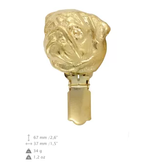 Pug - brooch with a clip, gold-plated holder for a start number, a gift for a dog show by Art-Dog brand.