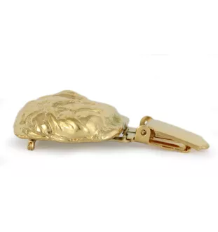 Pug - brooch with a clip, gold-plated holder for a start number, a gift for a dog show by Art-Dog brand.