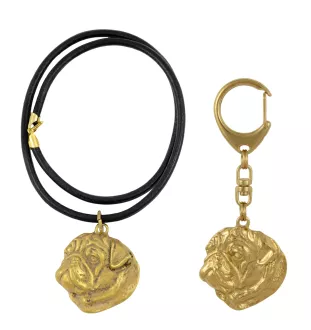Carlin, Pug, Mops I - porte-clés et collier avec chien dans une boîte, produit plaqué or de haute qualité, marque Art-Dog