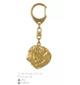 Carlin, Pug, Mops I - porte-clés et collier avec chien dans une boîte, produit plaqué or de haute qualité, marque Art-Dog