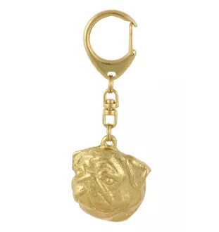 Carlin, Pug, Mops II - porte-clés et collier avec chien dans une boîte, produit plaqué or de haute qualité, marque Art-Dog