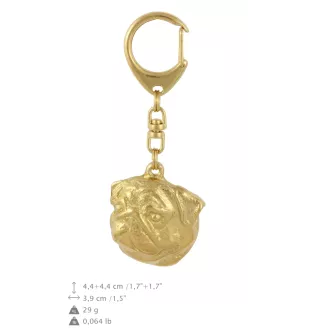 Carlin, Pug, Mops II - porte-clés et collier avec chien dans une boîte, produit plaqué or de haute qualité, marque Art-Dog