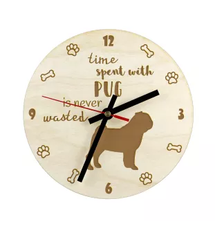 Carlin, Pug, Mops - horloge avec chien, horloge en bois, horloge murale pour les amoureux des chiens, horloge de bureau et étagère, Art-Dog