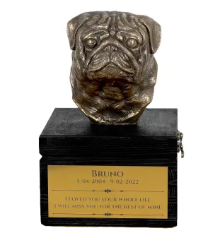Pug - an urn with an engraving and a sculpture of a dog, a handmade product by the Art-Dog brand.
