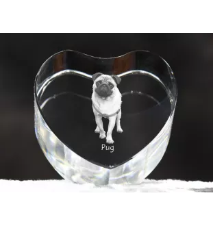 Pug - a photo of a dog in crystal, crystal heart, unique photo frame from the Art-Dog brand