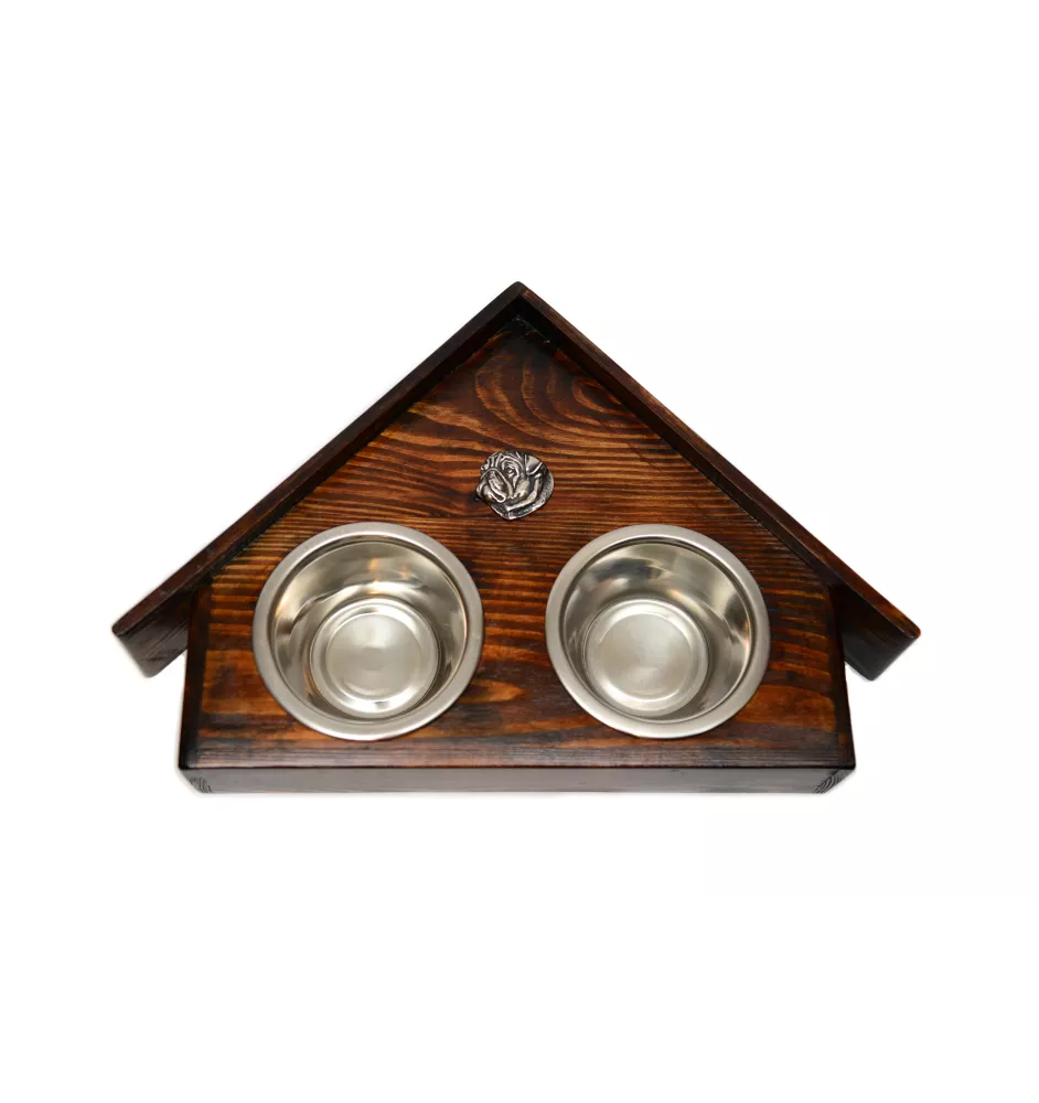 Pug I - wooden stand with bowls for a dog, decorative dog bowls, a gift for adopting a dog from the Art-Dog brand