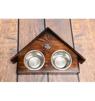 Pug I - wooden stand with bowls for a dog, decorative dog bowls, a gift for adopting a dog from the Art-Dog brand